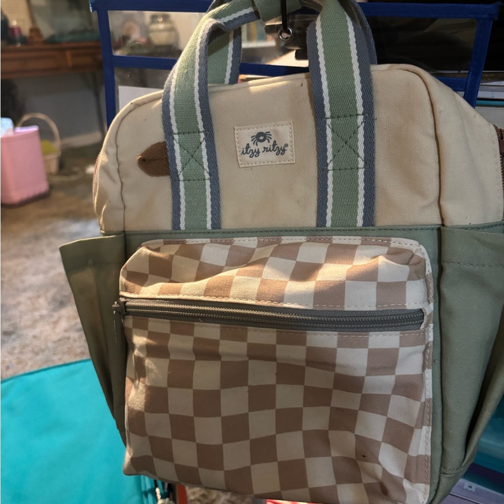 Tan and Green Men's Backpack